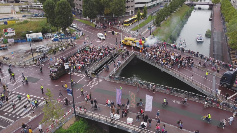 Protesters Marching Across Bridges During Unmute Us Campaign In Utrecht, Netherlands.