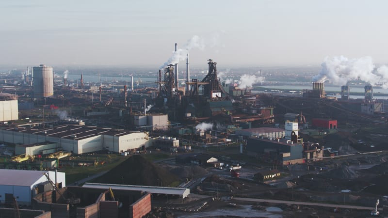 Steady, Wide Shot of an Industrial Complex
