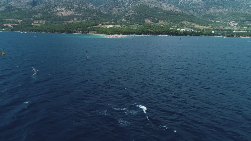 Aerial view of windsurfers during the PWA world cup, Brac, Croatia.