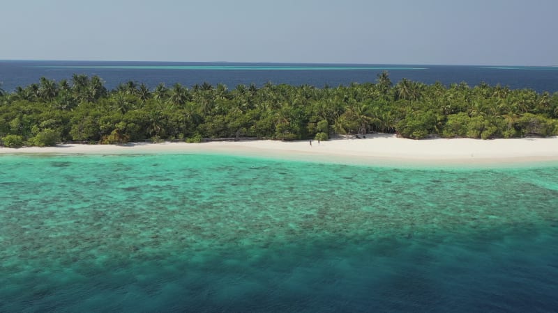 Aerial view of a desert island in Baa Atoll, Maldives