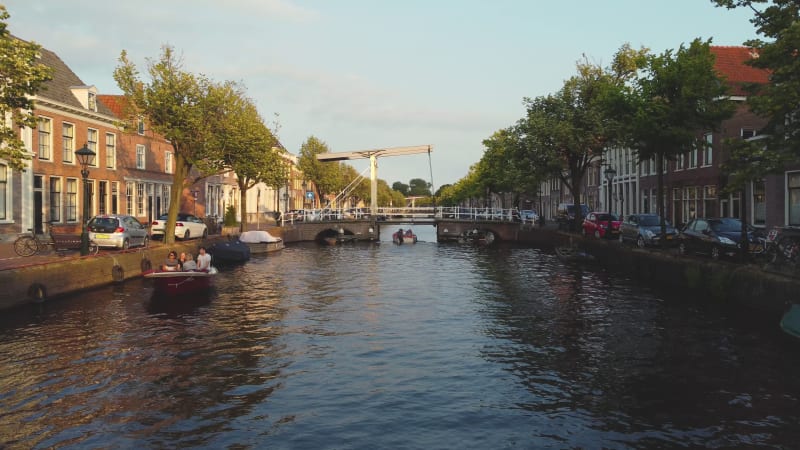 Small drawbridge over a water canal in Alkmaar, North Holland Province, Netherlands.