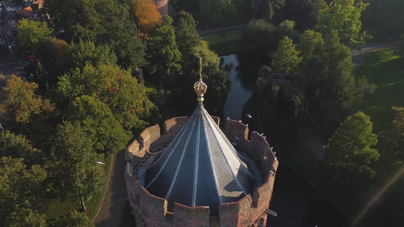 The Kruittoren (Powder Tower) and Kronenburger park in Nijmegen city, Gelderland Province, The Netherlands.