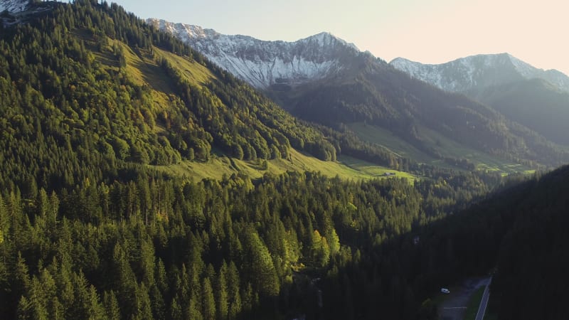 Scenic aerial view of the Alps mountain range.