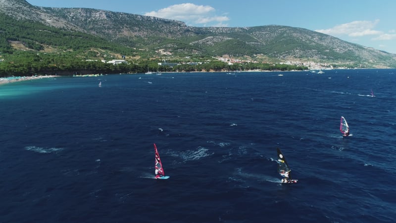 Aerial view of windsurfers during the PWA world cup, Brac, Croatia.