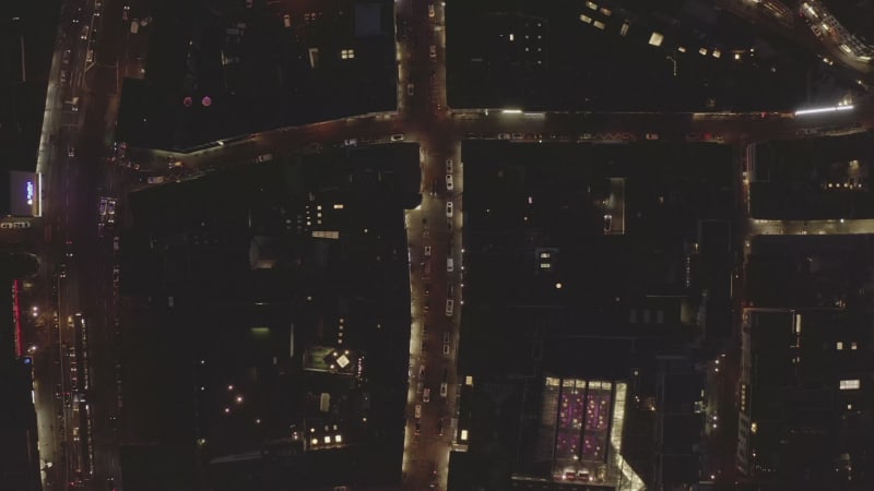 AERIAL: Slow Shot of City at Night, Cologne, Germany