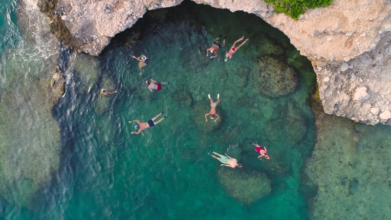 Aerial view of swimmers near Makarska, Dalmatia