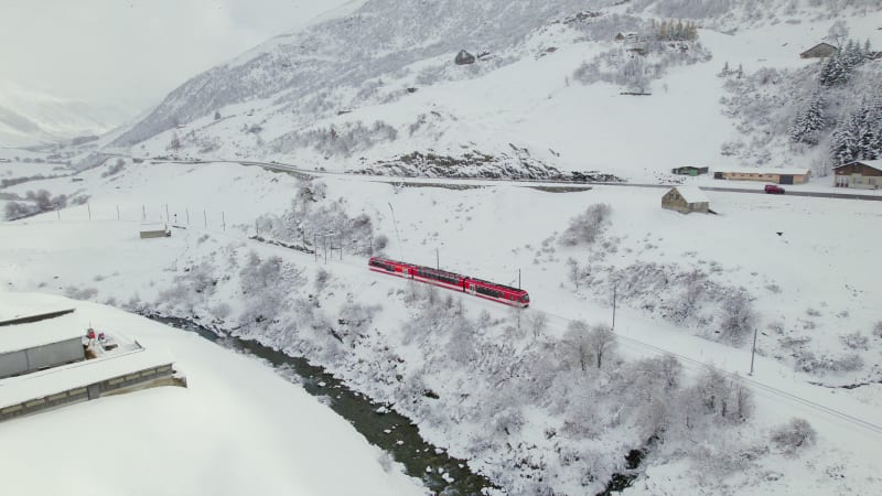 Snow Train in Switzerland Used to Shuttle Passengers and Skiers to Ski Resorts