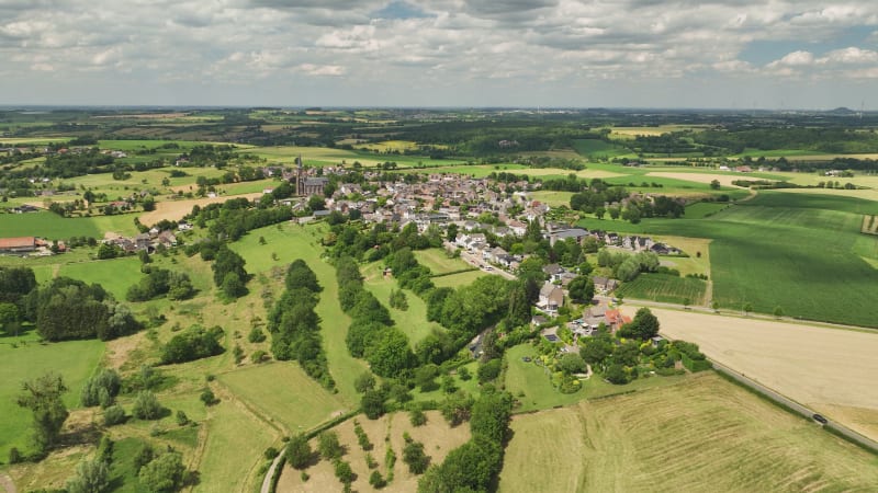 Aerial view of small village Vijlen and countryside, Zuid Limburg, Netherlands