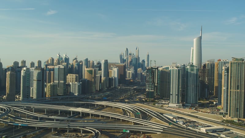 Aerial view of skyscrapers.