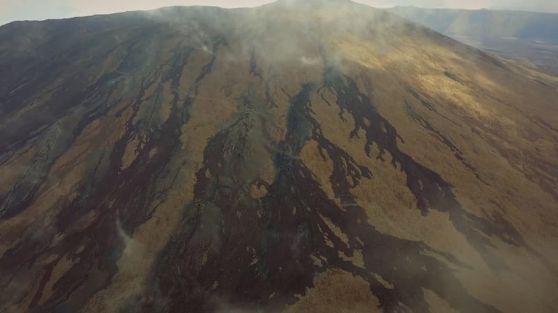 Aerial view of Piton de la Fournaise on Reunion island.