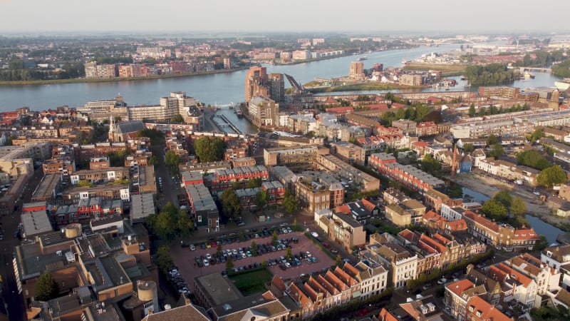 Buildings and water canals in Dordrecht City, South Holland, Netherlands.