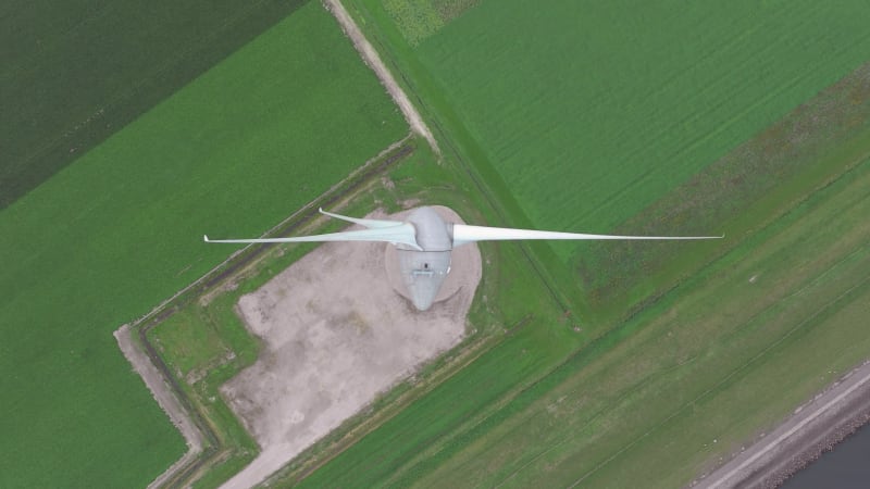 Bird's Eye Aerial View of a Giant Wind Turbine Used for Renewable Energy