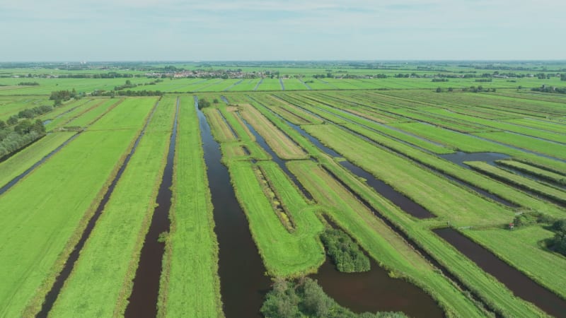 Aerial view of peat meadow in Polder Oukoop, Reeuwijk, Zuid-Holland, Netherlands