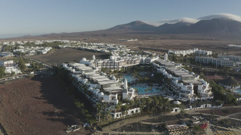 Aerial view of a luxury resort in Yaiza, Lanzarote, Canary Islands, Spain.