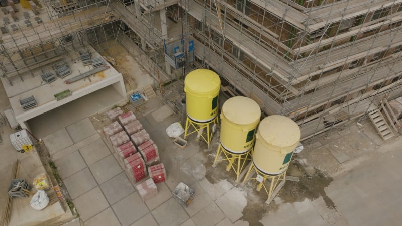 A bird's-eye view capturing an unoccupied construction site located in the Netherlands.