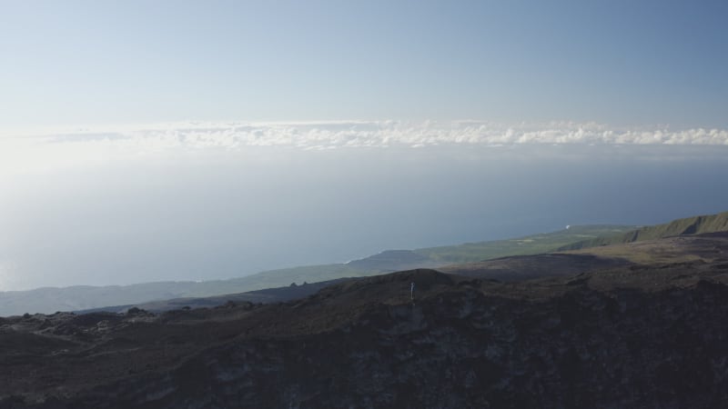 Aerial view of Piton de la Fournaise, a crater on Reunion Island.