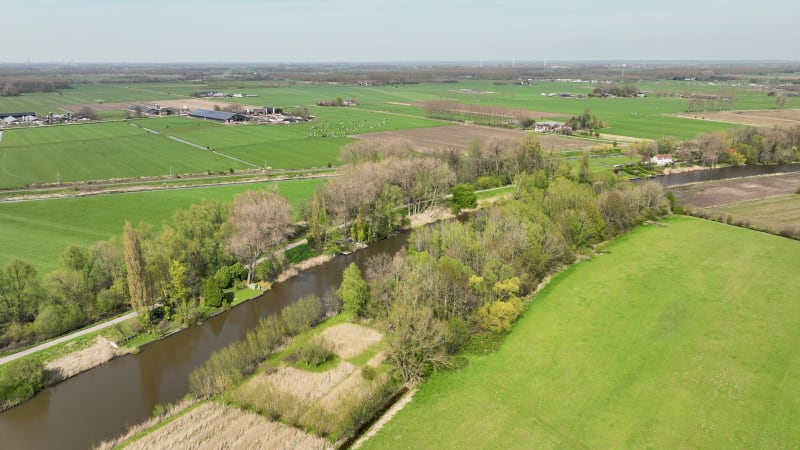 Aerial view of river Linge, Betuwe, Gelderland, Netherlands