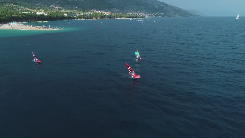 Aerial view of windsurfers during the PWA world cup, Brac, Croatia.