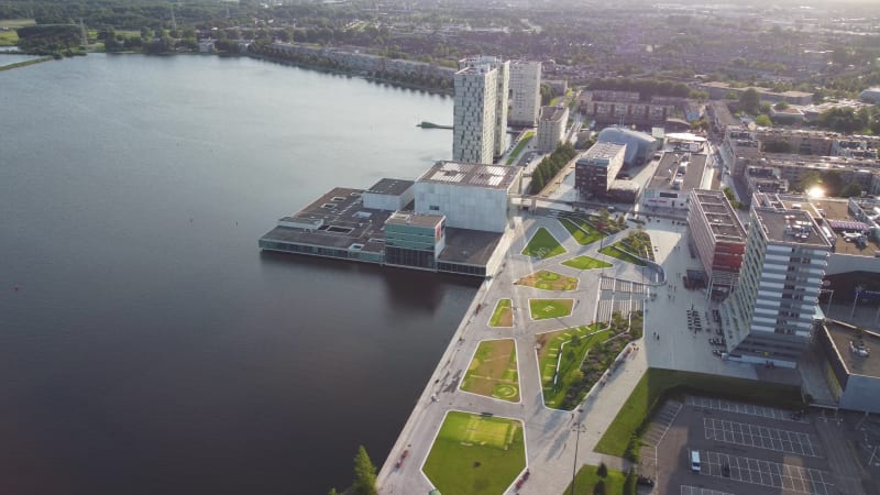 Buildings in the Almere city center, Flevoland province, the Netherlands.