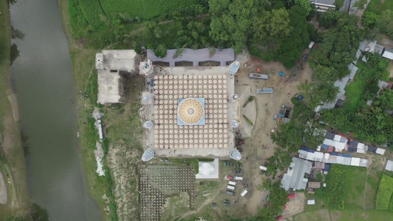 Aerial view of Gombuj Masjid mosque, Dhaka state, Bangladesh.