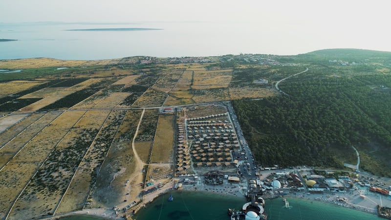 Aerial view of Plaza Zrce, Zadar province, Croatia.