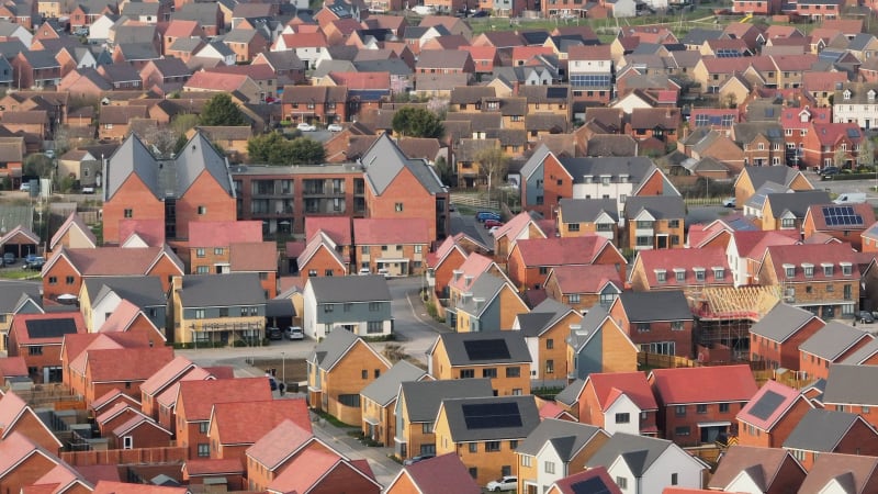 Houses and Homes on a UK New Build Estate Seen From The Air