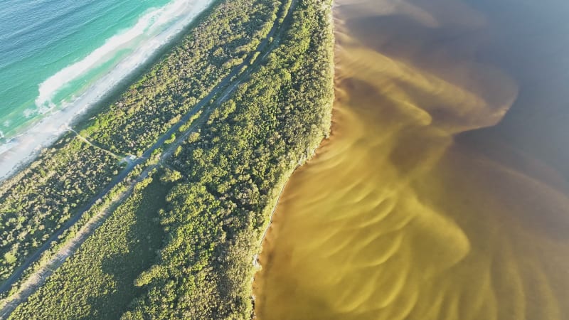 Aerial view of Wallis Lake and the Seven Miles Beach, Australia.