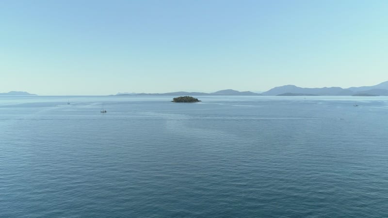 Aerial view of isolated island next to Ithaki.