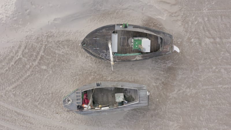 Old Fishing Boats Ashore on Thorup Strand Beach in Denmark