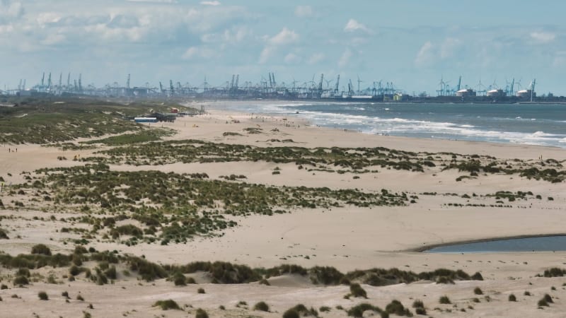 Panoramic Views of Zandmotor, Hoek van Holland Beaches and Rotterdam Port
