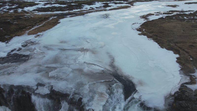 Aerial view of a waterfall in Iceland.