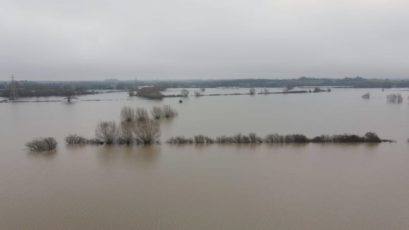 Aerial View of Flooding in the UK During the Winter Causing Devastation