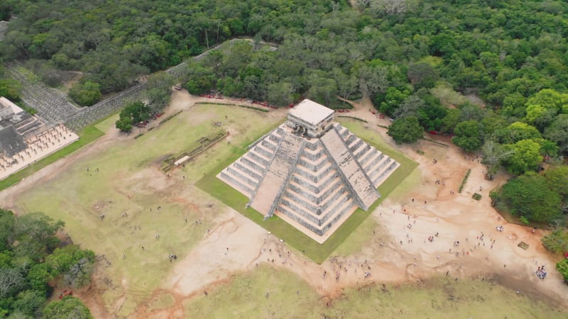 Aerial view of ruins in Chichen Itza, Yucatan.