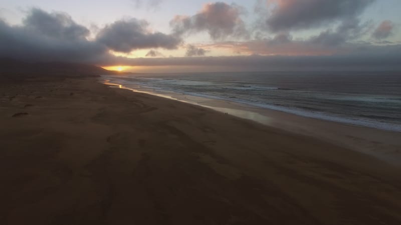 Aerial view of Cofete beach at sunset in the National Park of Jandia.