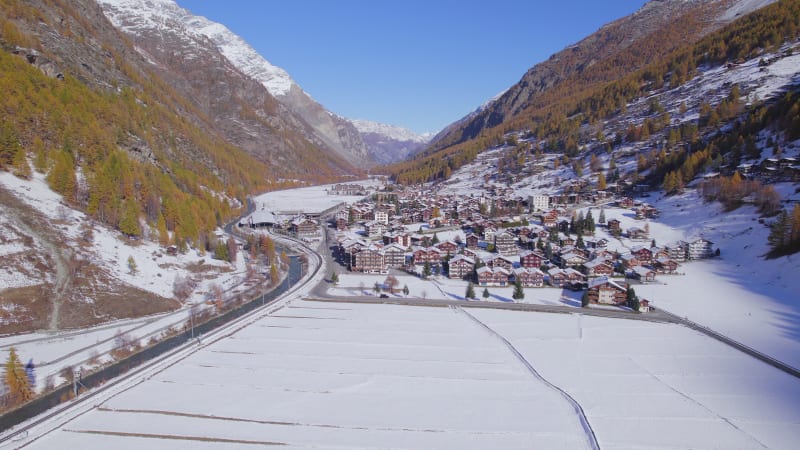 Tasch Village in Switzerland in the Winter Aerial View