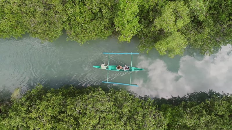 Aerial view of traditional fishing boat in Bojo River, Aloguinsan.