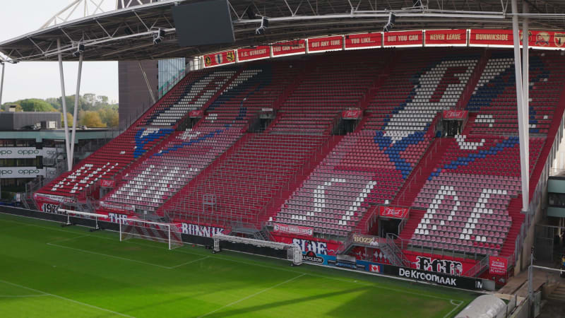 Aerial shot of 'the Bunnik side'' football / soccer stands at the Galgenwaard stadium, FC Utrecht.