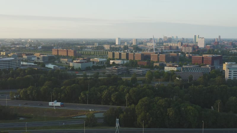 Aerial view of city skyline of Utrecht in Netherlands.