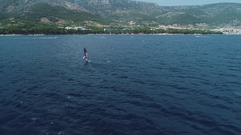 Aerial view of windsurfers during the PWA world cup, Brac, Croatia.