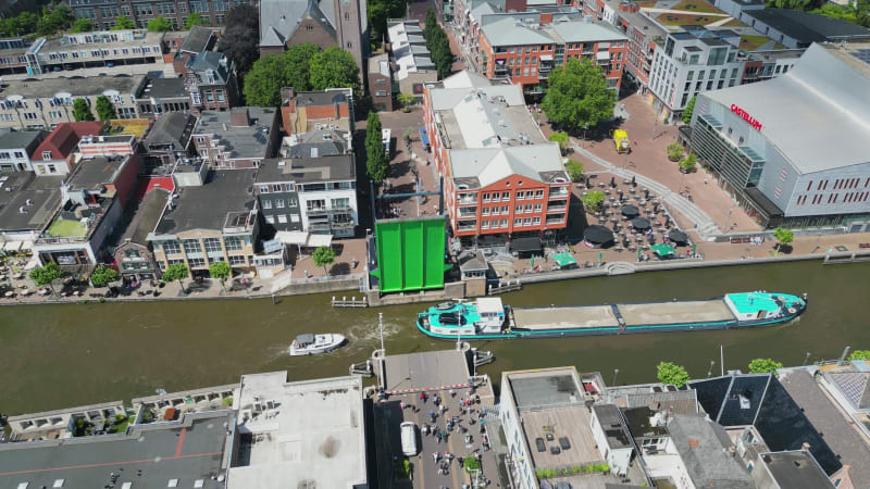 Barge crossing bridge in Alphen aan den Rijn