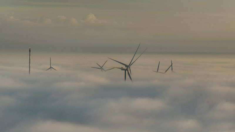 Windmills and Low Clouds in Westerchelde, Netherlands