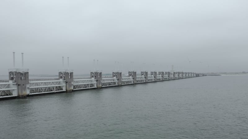 Aerial Time Lapse of a Storm Barrier in the Netherlands