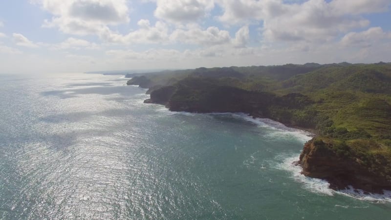 Aerial view of rock formation coastline, Jogjakarta