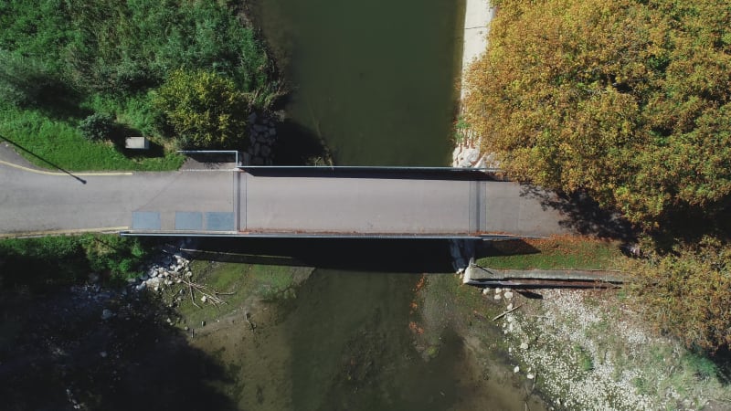 Aerial view of people cycling along Constance Lake, Switzerland.