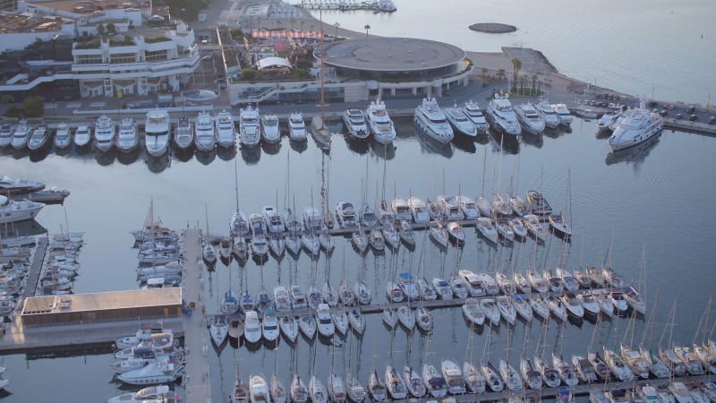 Sunrise in the Port of Cannes With Yachts and Ships Moored in the Marina