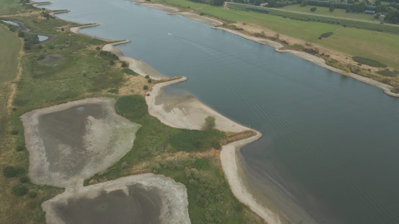 Low Water Levels in River Lek at Culemborg, Netherlands during Dry Season