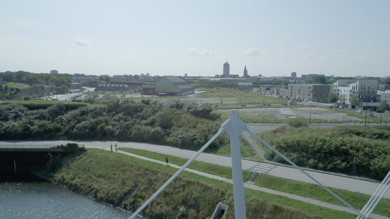 The City and Bridge of Dunkirk in France from the Air