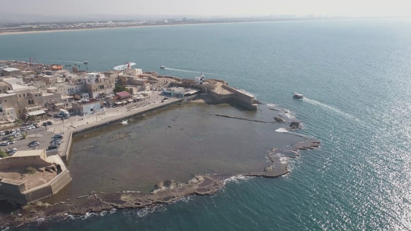 Aerial top down view of Acre old town, Old City of Acre, Israel.