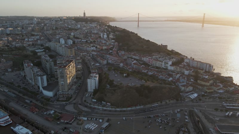 Aerial view of Cacilhas, a little fishermen town in Almada, Portugal.