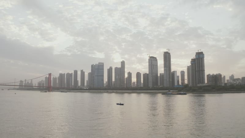 Aerial view of Yangtze River bridge in Wuhan downtown, China.